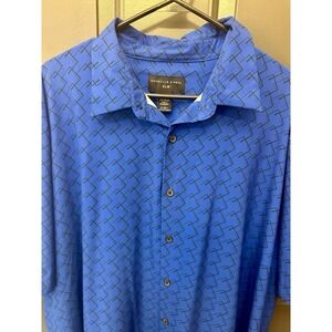 Shaquille O'Neal Short Sleeve Button Shirt Blue Polo Retro B-ball XLG Tall